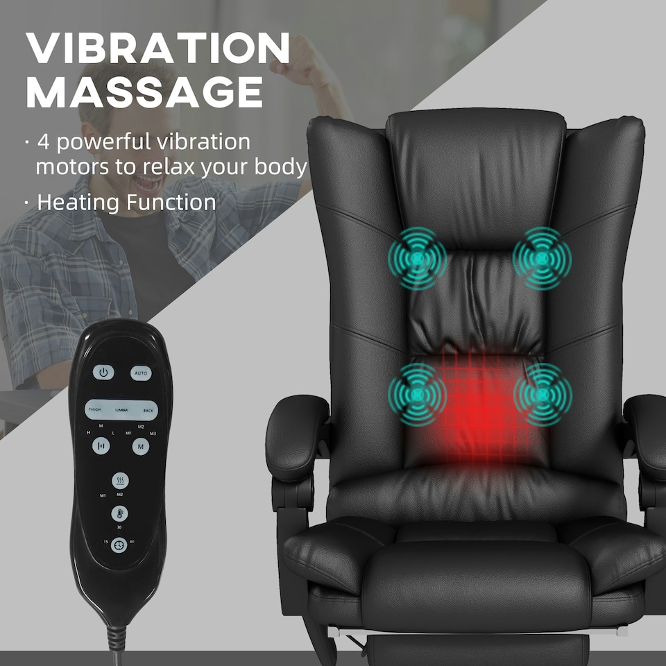 image 1 of Vinsetto PU Leather Vibration Massage Office Chair with Heat Black