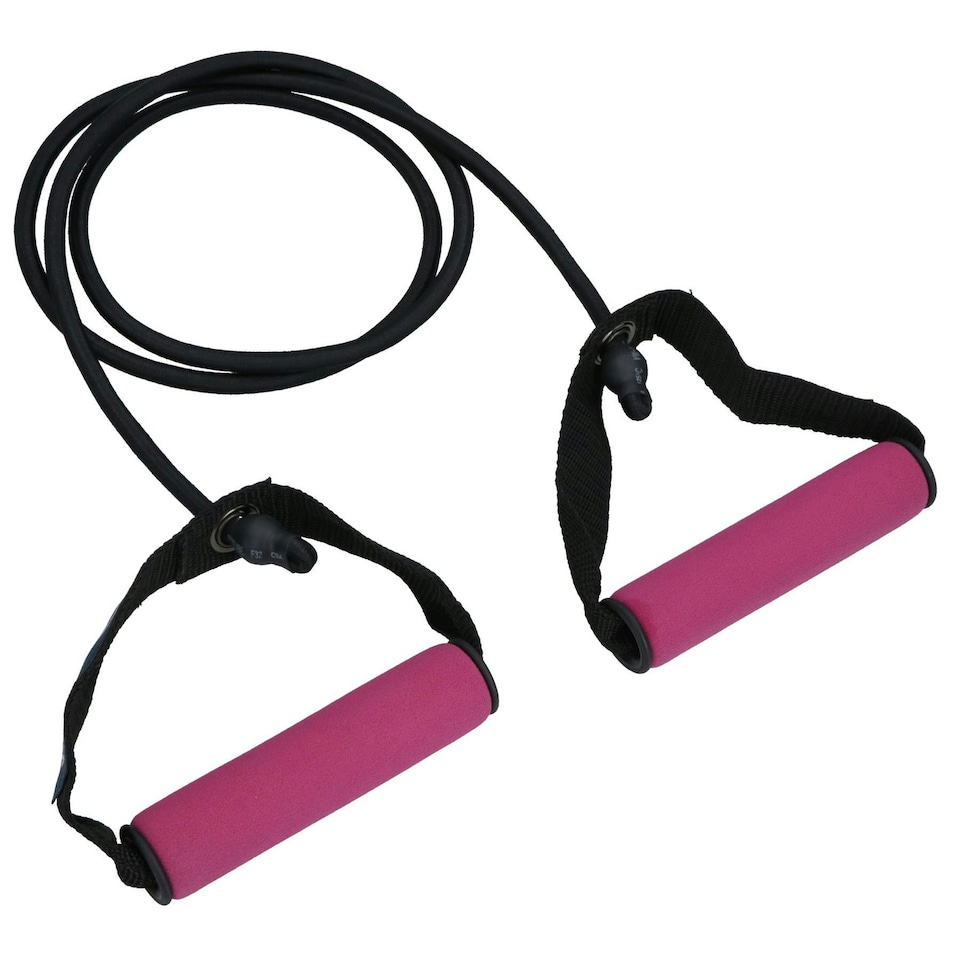 image 1 of Medium Resistance Tube Bands with Handles Yoga Gym Workout Fitness Exercise
