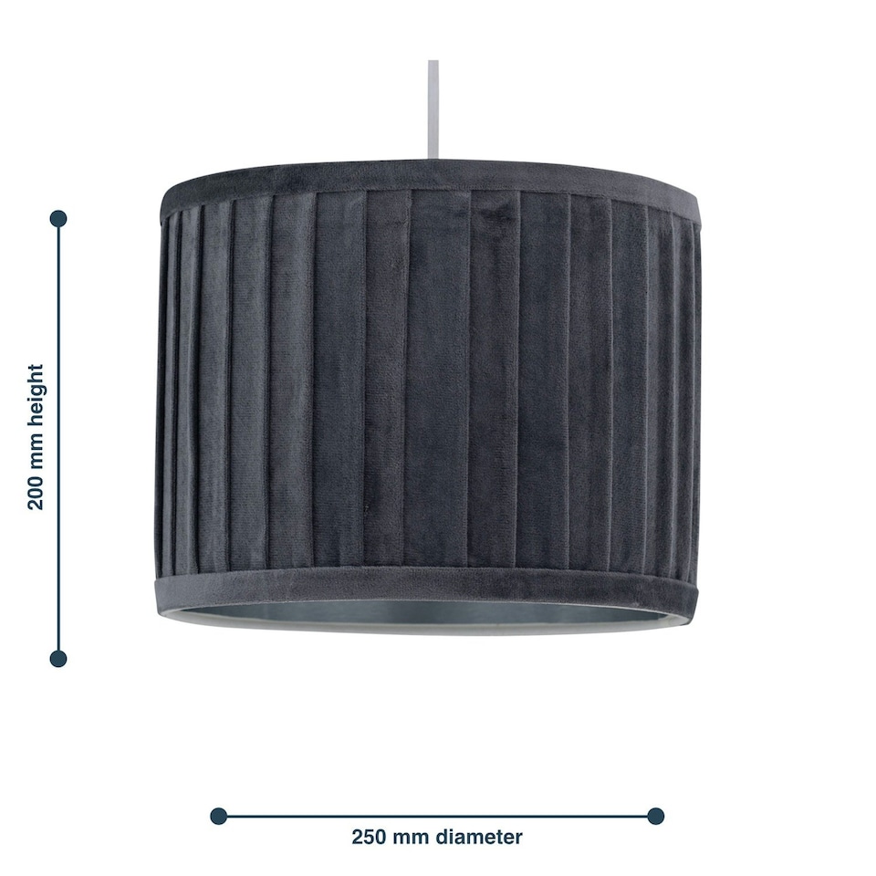 image 1 of First Choice Lighting Set of 2 Sundance Grey Velvet Pleated 25cm Lamp Shades with Silver Inner Grey | Silver