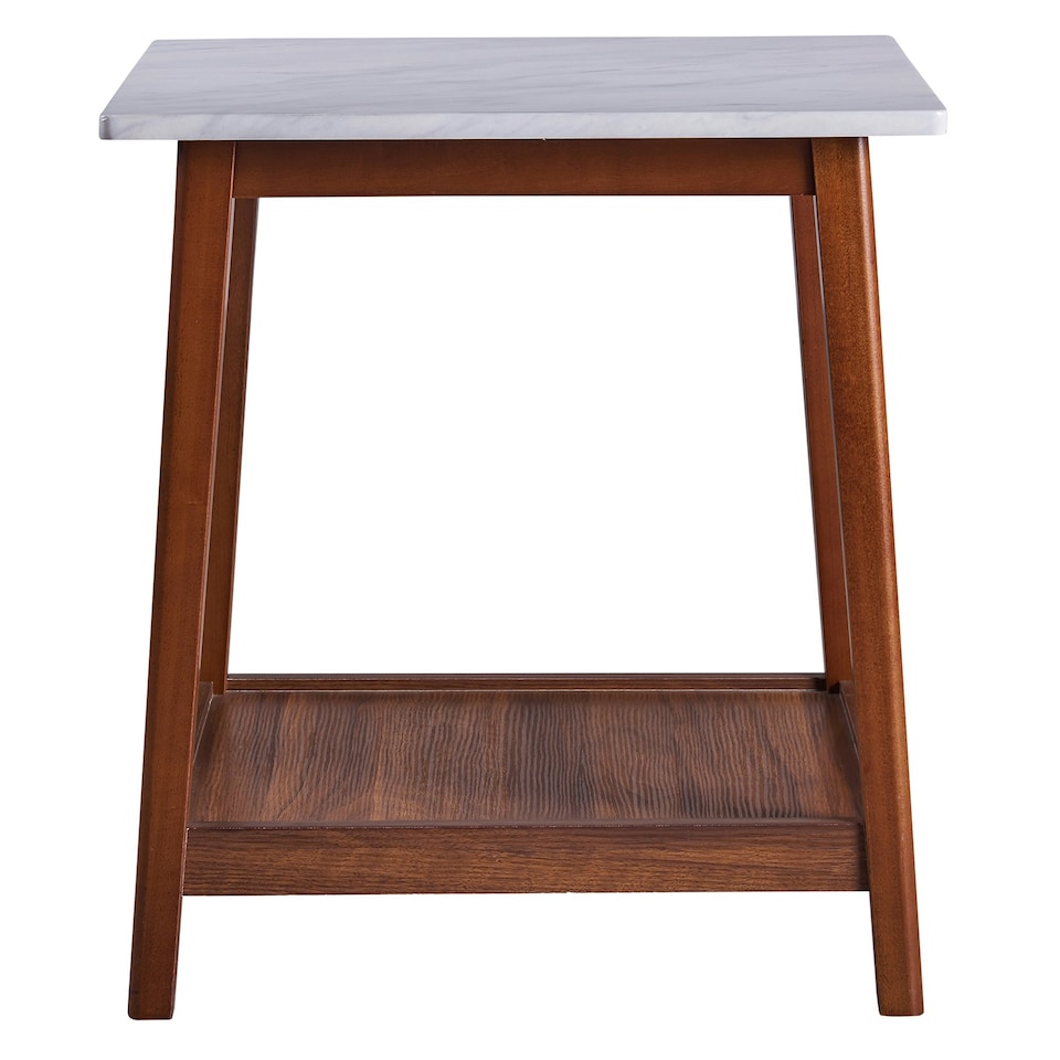 image 1 of Teamson Home Kingston Side Table With Faux Marble Top Solid Wood Leg, Walnut Finish