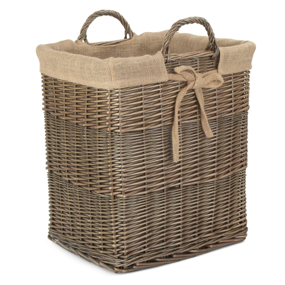 image 1 of Wicker Rectangular Log Basket with Lining Brown