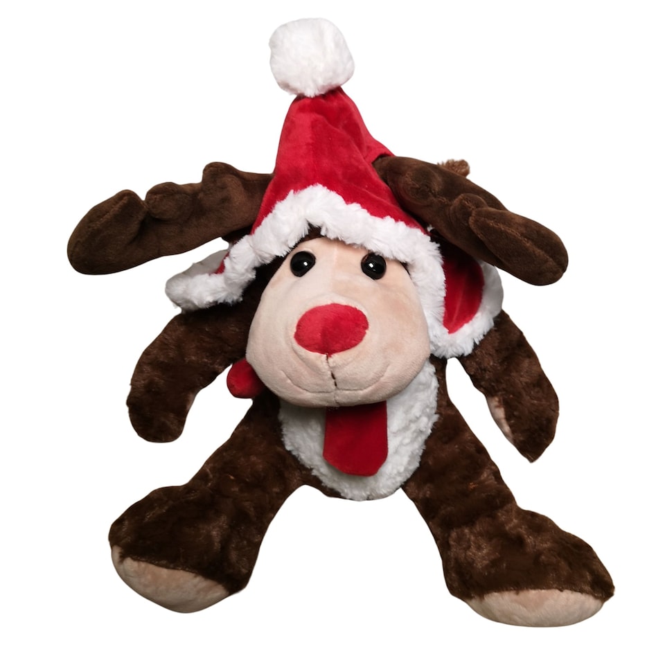 image 1 of 30cm Sitting Plush Christmas Reindeer with Red Hat & Scarf