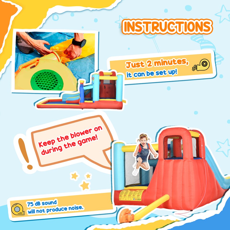 image 1 of Outsunny 4-in-1 Kids Bouncy Castle w Slide, Trampoline, Climbing Wall