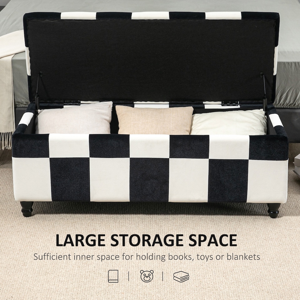 image 1 of HOMCOM 114 x 47 x 47cm Velvet Storage Ottoman, Button-tufted Footstool Box