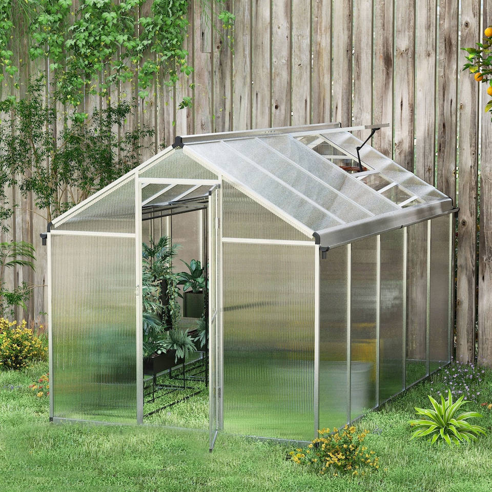 image 1 of Outsunny 10x6ft Aluminium Greenhouse with Door Window Galvanised Base PC Panel