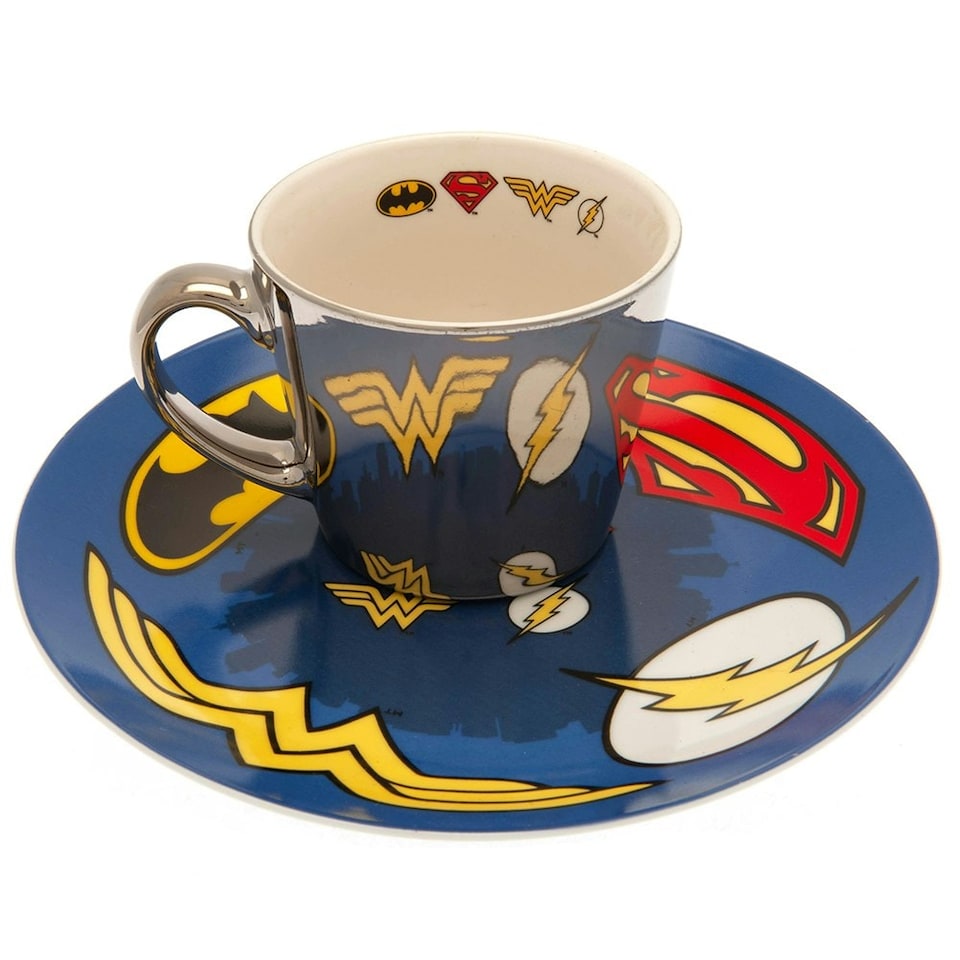 image 1 of DC Comics Logo Mug & Plate Set - White/Blue/Yellow - One Size