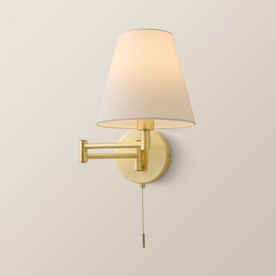 image 1 of ValueLights Sonia Pair Gold Swing Arm Wall Lights Taper Shade | Gold