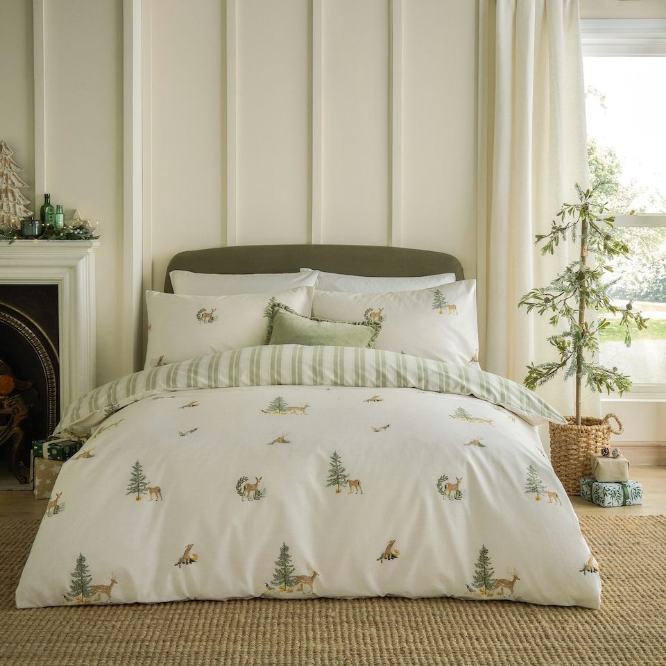 image 1 of Wylder Nature Charlecote Printed 100% Cotton Single Duvet Set Green | Single