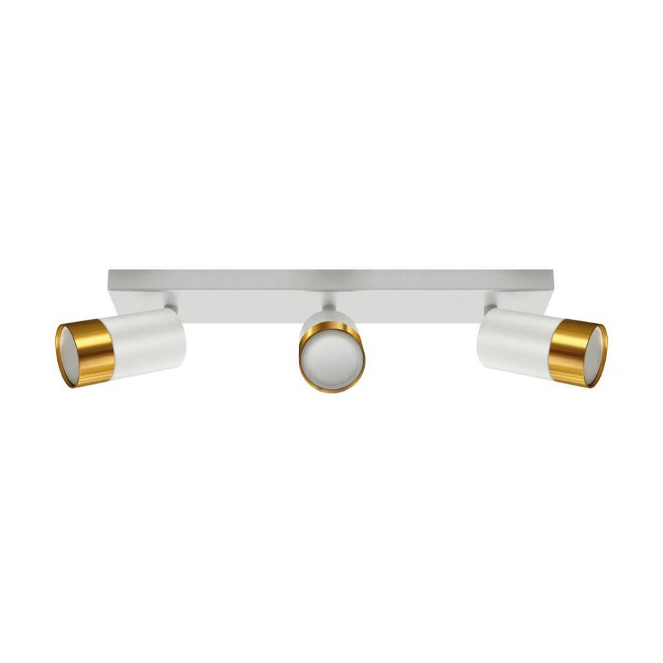 image 1 of CGC PUZON White & Gold GU10 Adjustable Triple Three Head GU10 Ceiling Spotlight Bar Light White