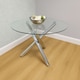 image 3 of Round Clear Glass Dining Table with Chrome Metal Legs and 4 Black Faux Leather Chairs, Modern Dining Set