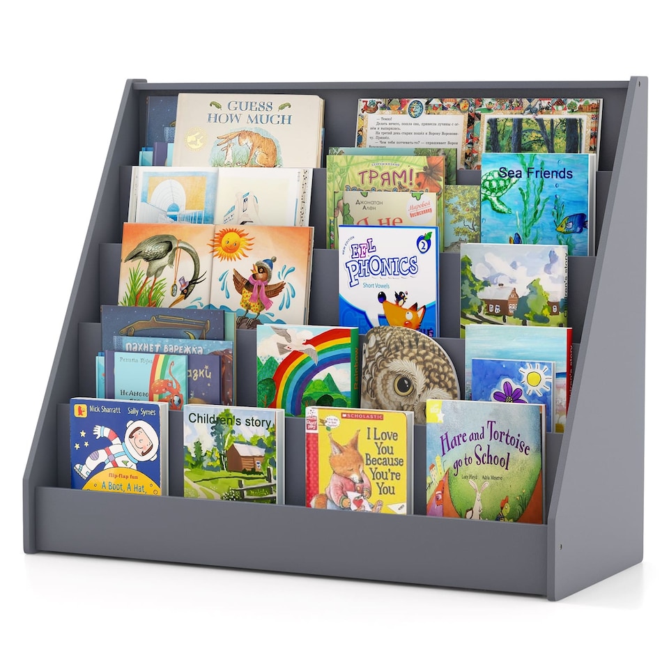 image 1 of COSTWAY Kids Bookshelf 5-Tier Wooden Toddler Book Shelf Stand-Grey