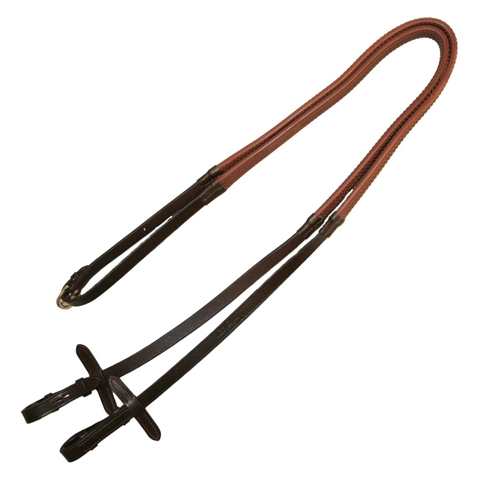image 1 of Whitaker Leather Reins with Dimpled Grip - Havana - Pony
