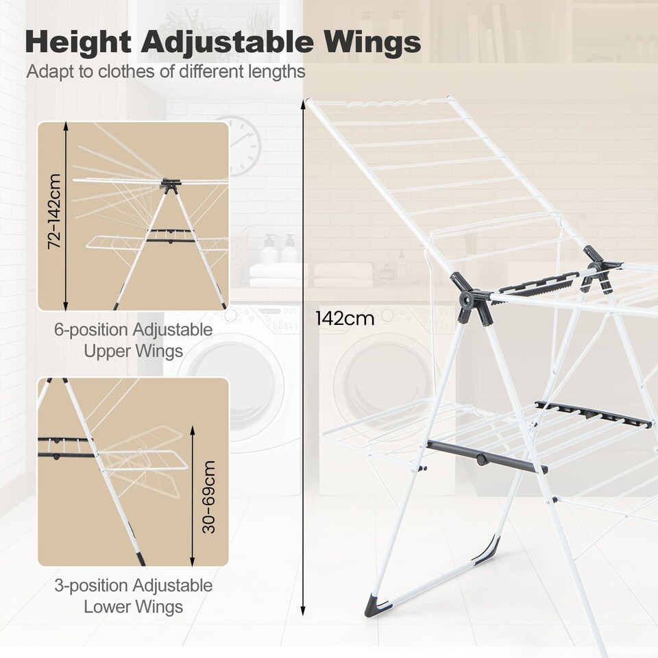 image 1 of COSTWAY Foldable Clothes Drying Rack 2 level Laundry Drying Rack