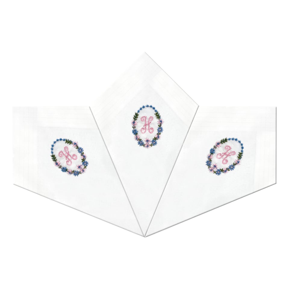 image 1 of Warwick & Vance 3 Pack White Handkerchiefs with Embroidered Framed Initials, Letter H