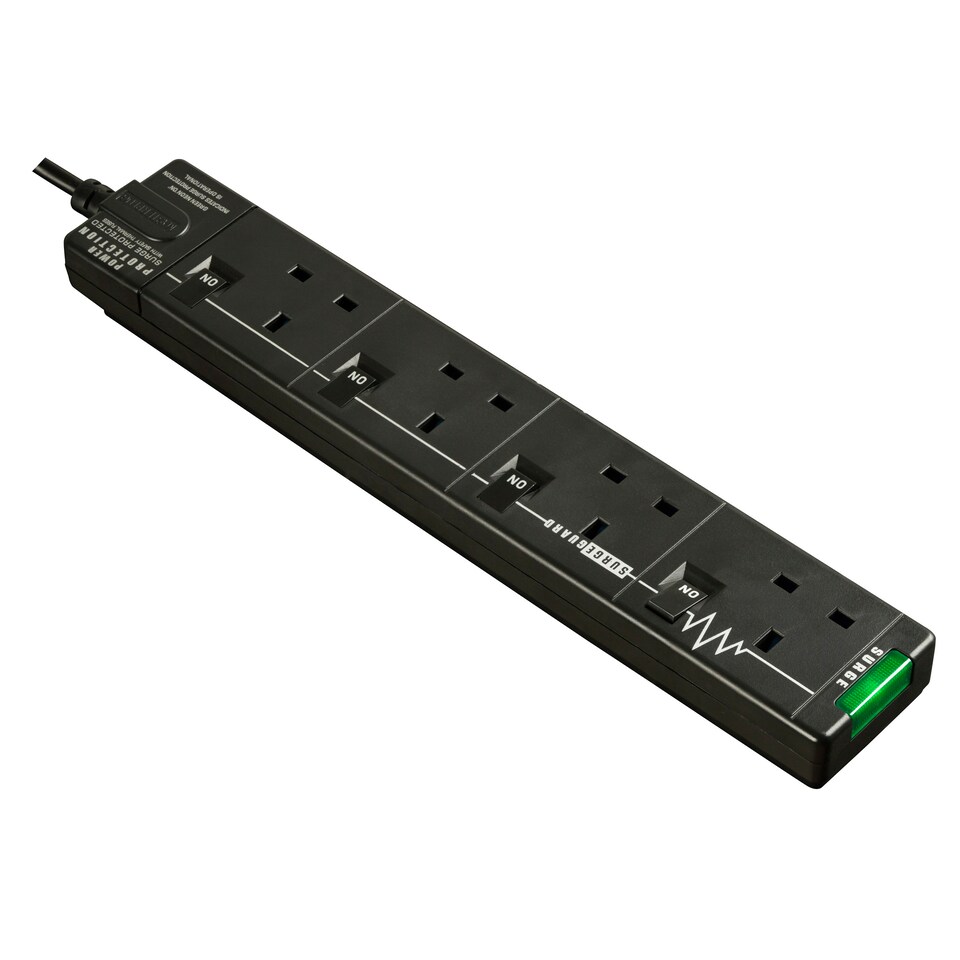 image 1 of Masterplug 4 Socket 2m Extension Lead Surge Switched & LED Black