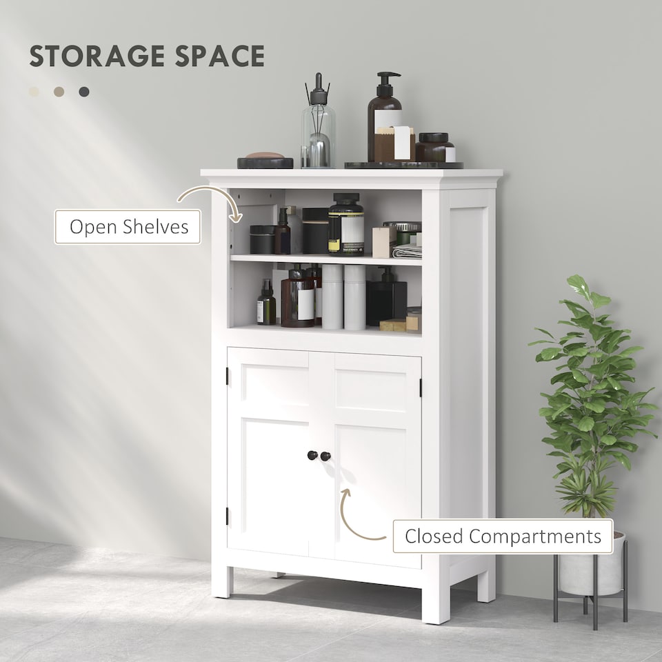 image 1 of HOMCOM Modern Bathroom Storage Cabinet, Freestanding Bathroom Cabinet with Open Shelves, a Cupboard with Doors and Adjustable Shelves, White