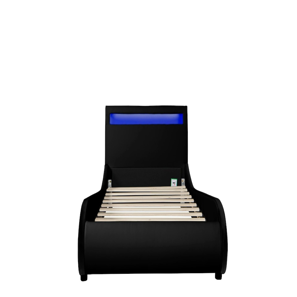 image 1 of Orion LED Lights Headboard Gaming Style Black Faux Leather Bed Frame (Double)