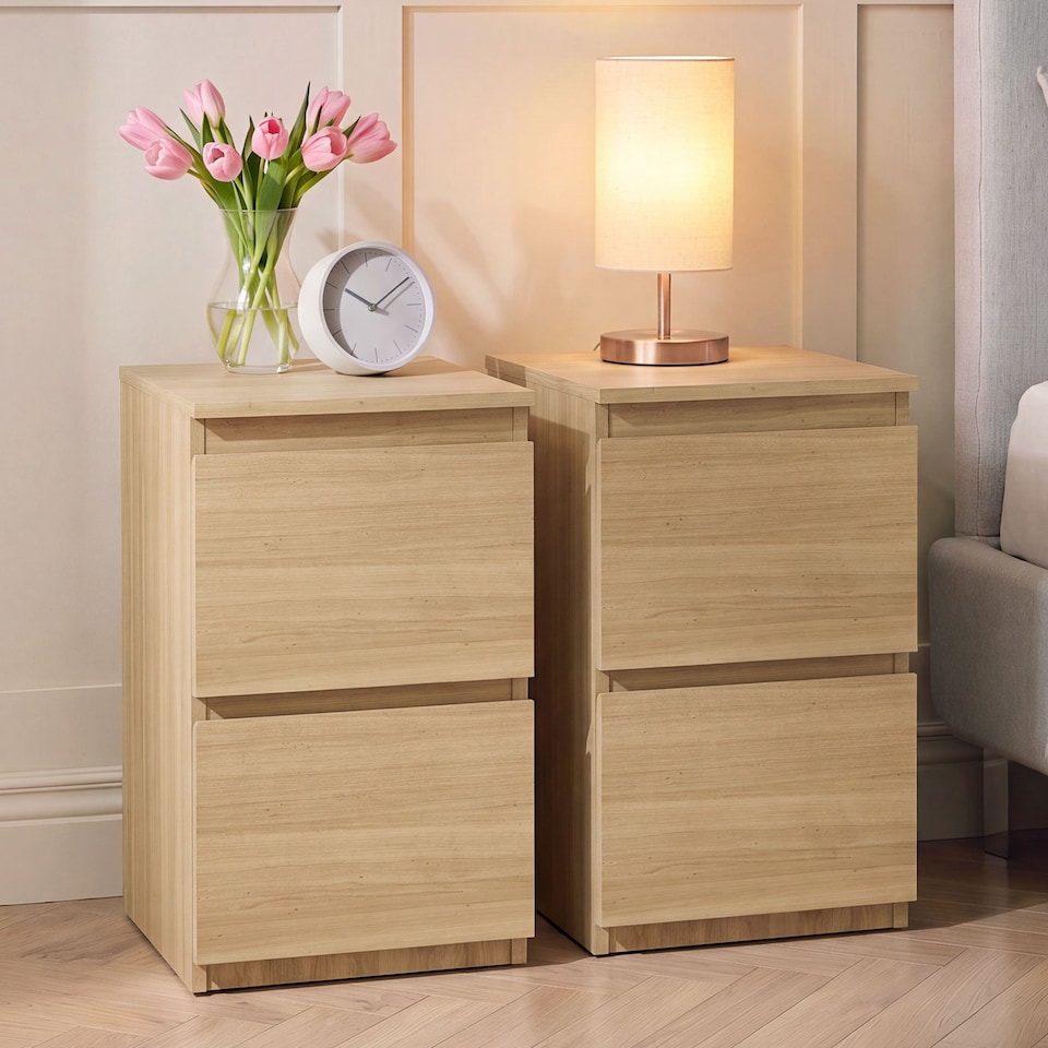 image 1 of Vida Designs Denver 2 Drawer Chest of Drawer Bedside Cabinet Nightstand Units Set of 2 - Pine
