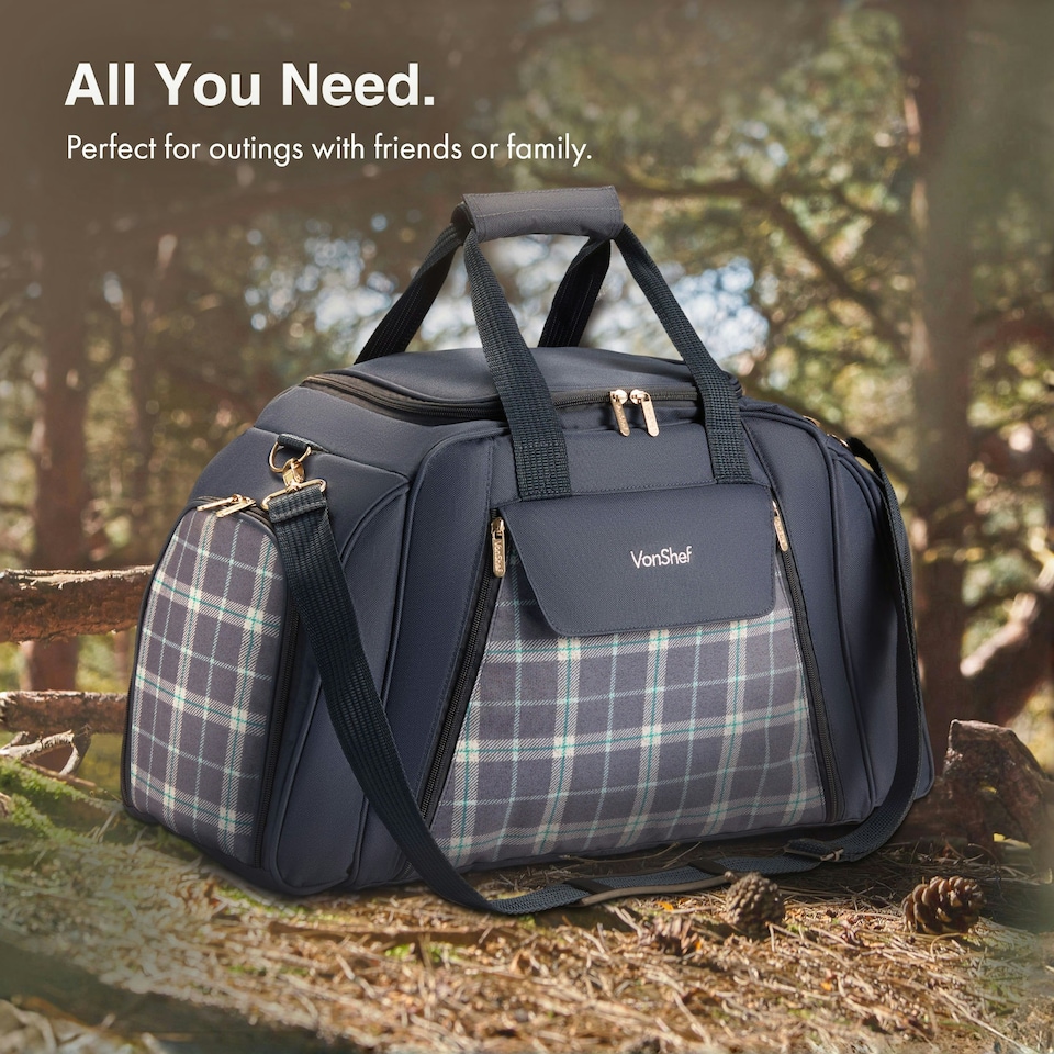 image 1 of VonShef Navy Picnic Holdall Extra Large with Dining Set Blue | 6 Person