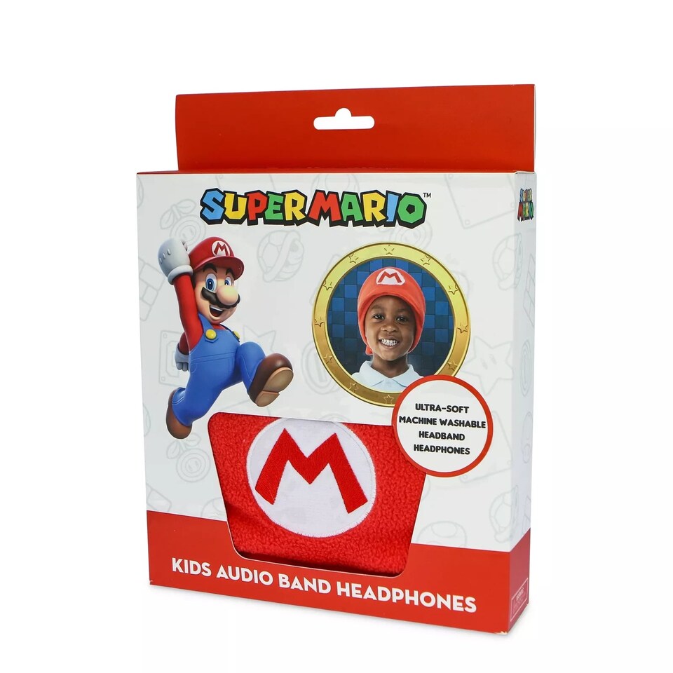 image 1 of Super Mario Kid's Fleece Audio Band Washable Wired Headphones | Red
