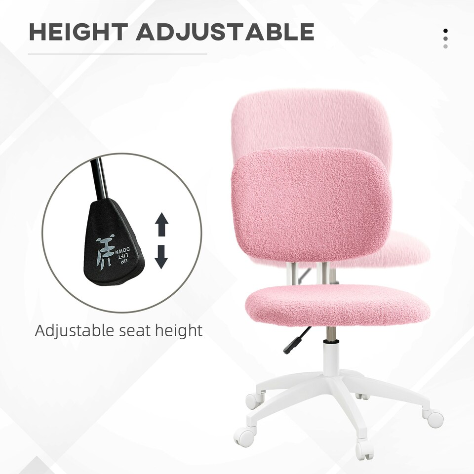 image 1 of Vinsetto Fluffy Home Office Chair with Adjustable Height, Armless, Pink