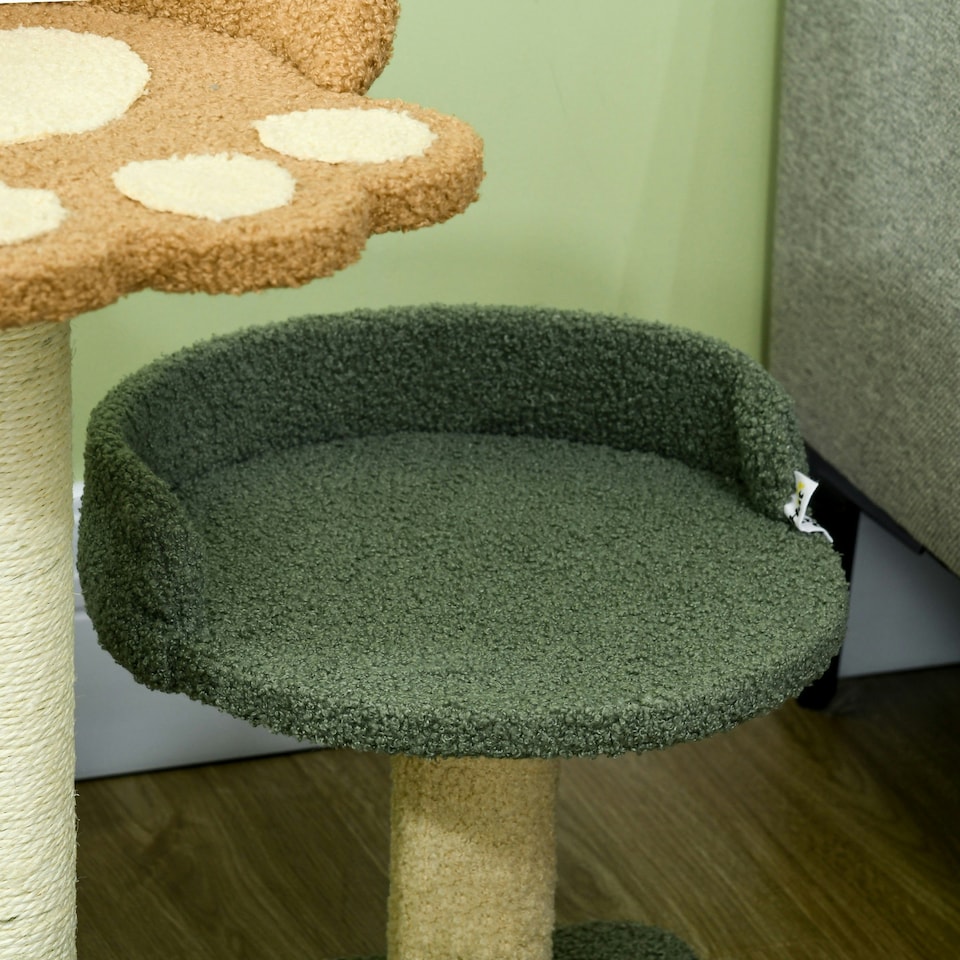 image 1 of PawHut Small Cat Tree with Scratching Posts 2 Beds Toy Ball Indoor, Multi