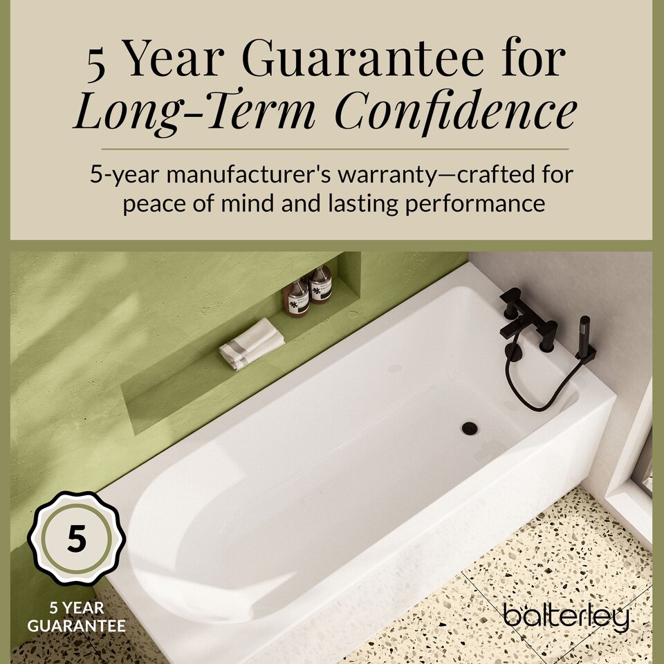 image 1 of Round Single Ended Straight Shower Bath & Leg Set, 1700x750mm - White | White | European White | 1