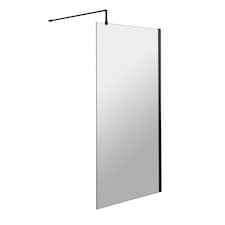 Balterley Blymhill Contemporary Bathroom 8mm Glass Profile Wetroom Screen with Support Bar, Matt Black, 1950 x 700 x 14mm