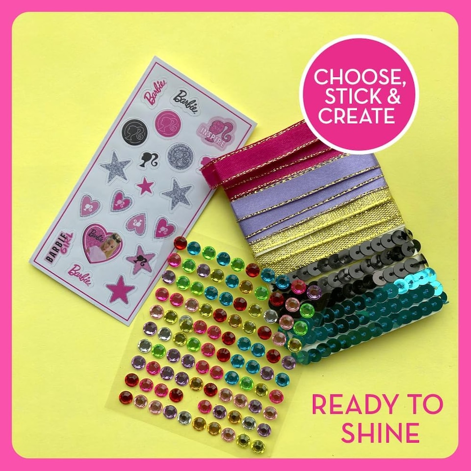 image 1 of Barbie DIY Sparkle Fashion Designer Set – 130-Piece Dress-Up Kit | Design Clothes for Dolls with Rhinestones, Ribbons, Stickers & Mannequin | Sparkle Barbie Clothing Gift for Girls Ages 5+ | Pink