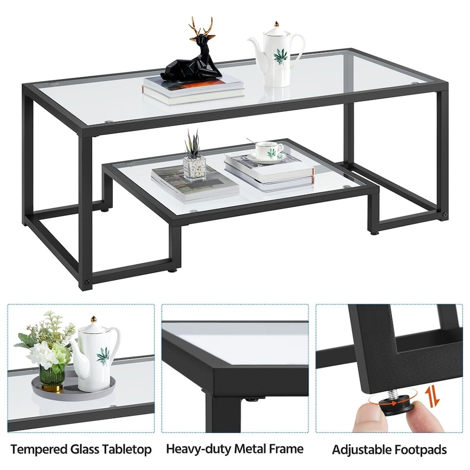 image 1 of Yaheetech Modern Tempered Glass Center Table