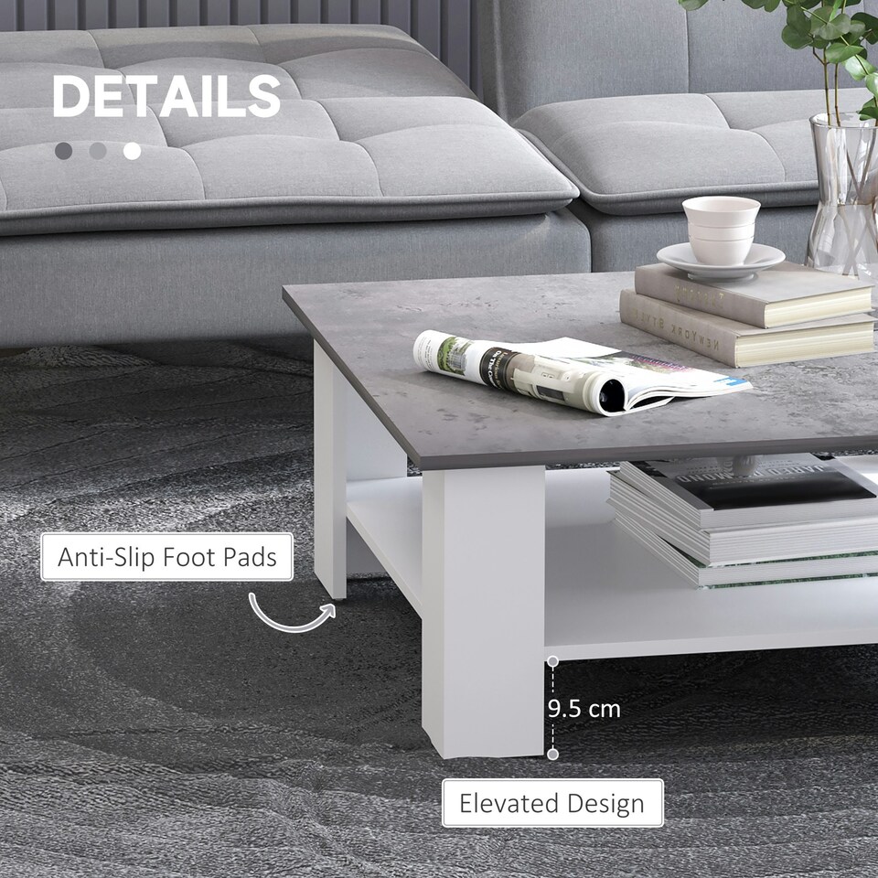 image 1 of HOMCOM Vintage Coffee Table Square 2 Tier Side End Desk Indoor Living Room