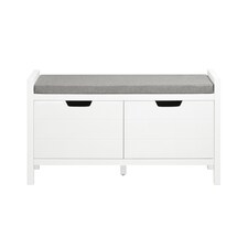 SoBuy Shoe Storage Bench with Seat Cushion & Double Doors, White, 35.8x11.8x19.7 in, 12.8 kg - FSR63-II-W