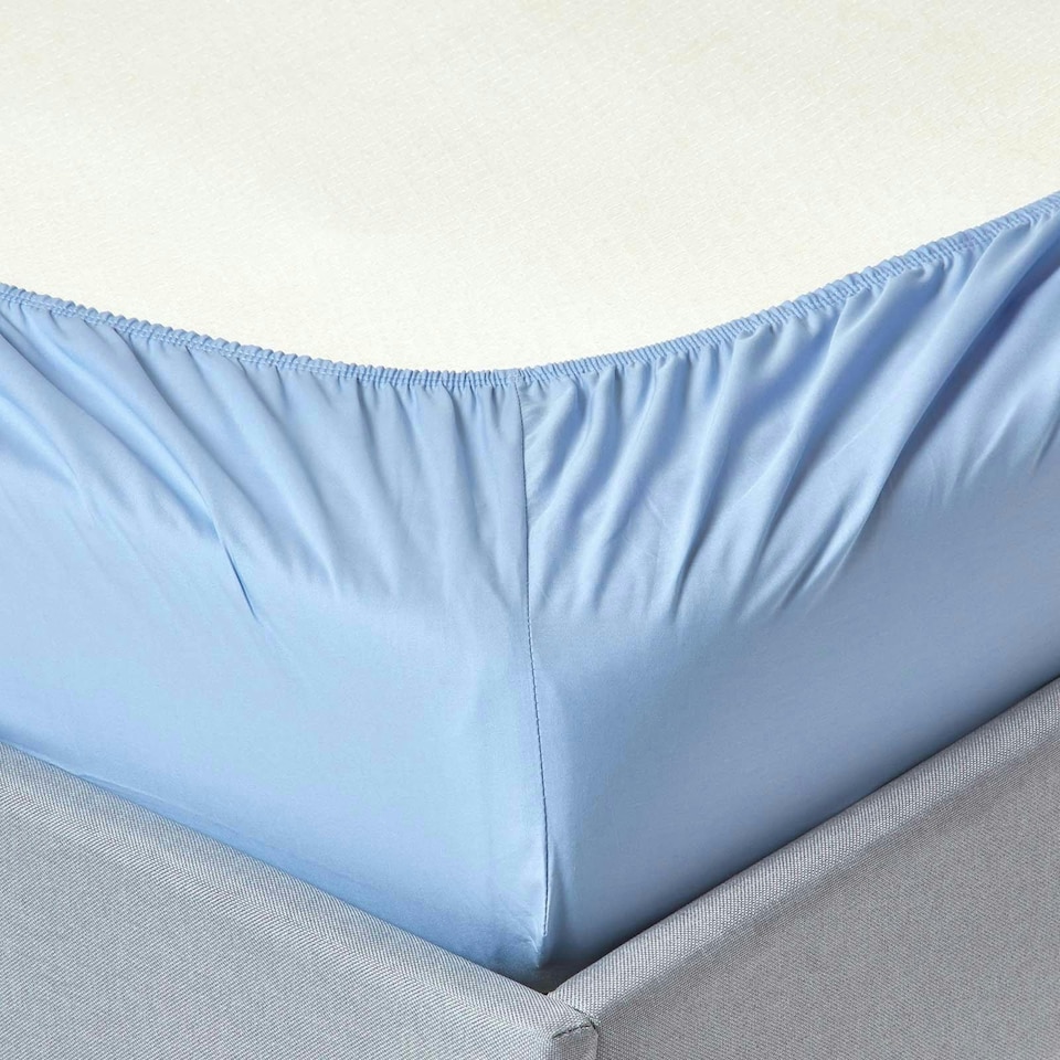 image 1 of Homescapes Blue Egyptian Cotton Fitted Sheet 200 TC, Small Double | Blue | Small Double