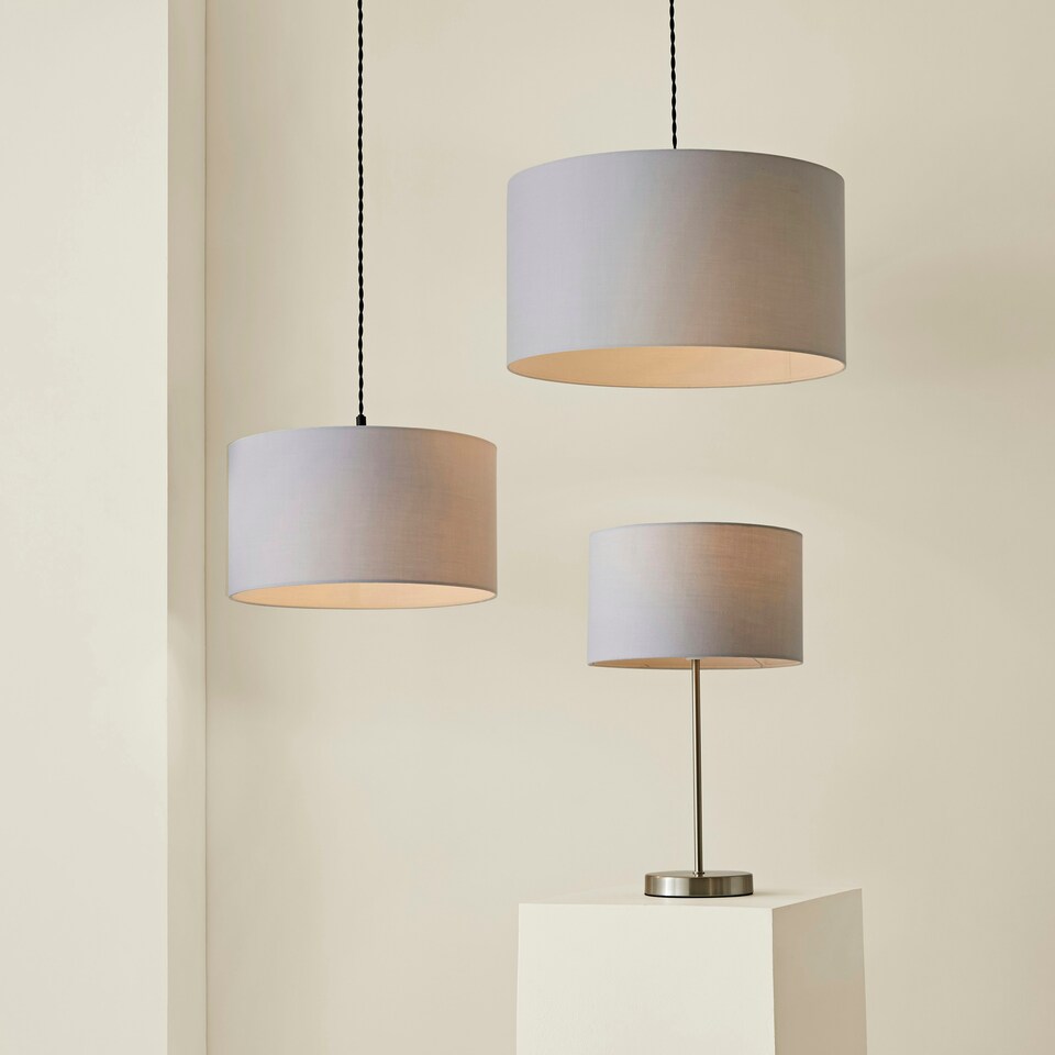 image 1 of ValueLights Reni Small Grey Fabric Pendant Shade Grey