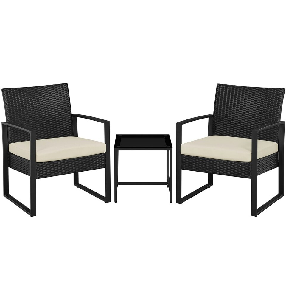 image 1 of Yaheetech 3-Piece Patio Set Rattan Chairs & Table Black/Beige