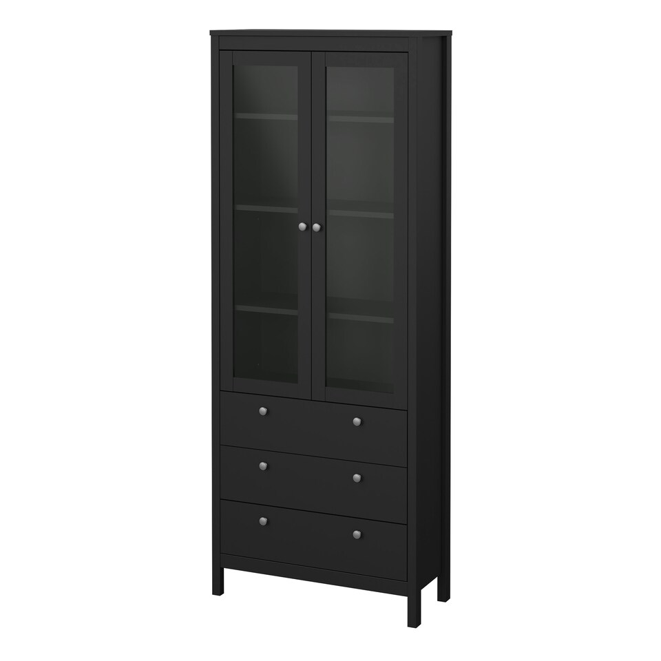 image 1 of Madrid China Cabinet 2 Glass Doors with 3 Drawers in Matt Black