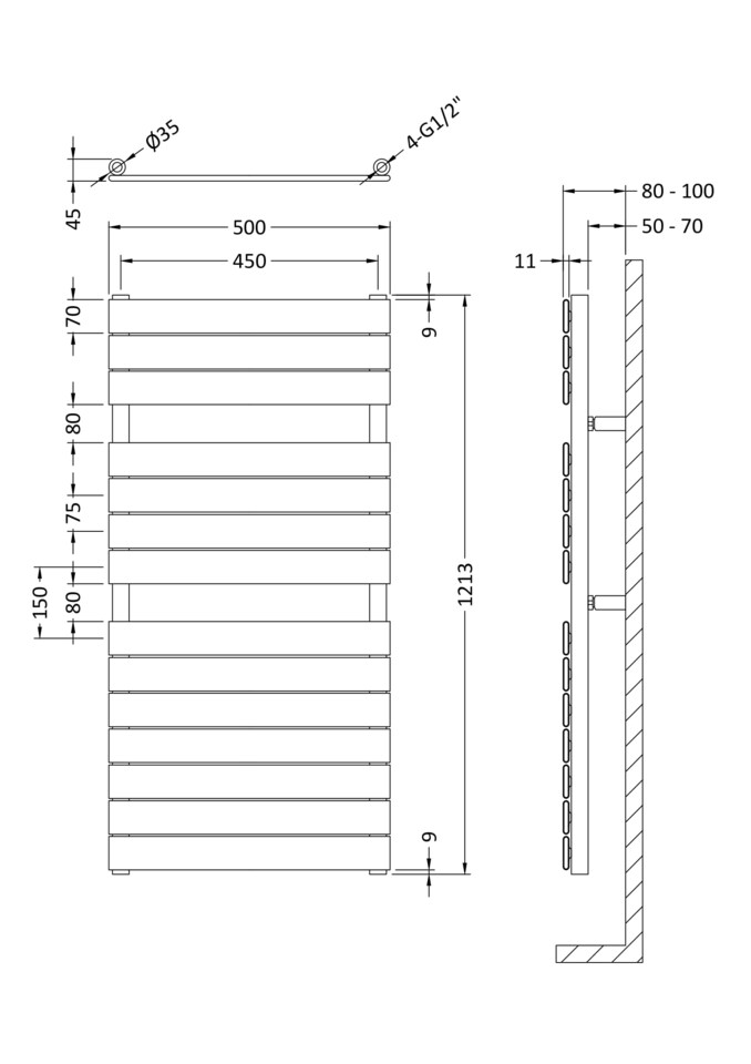 image 1 of Balterley Heated Towel Rail with 14 Flat Panels - 2014 BTU | Grey | Anthracite | 1