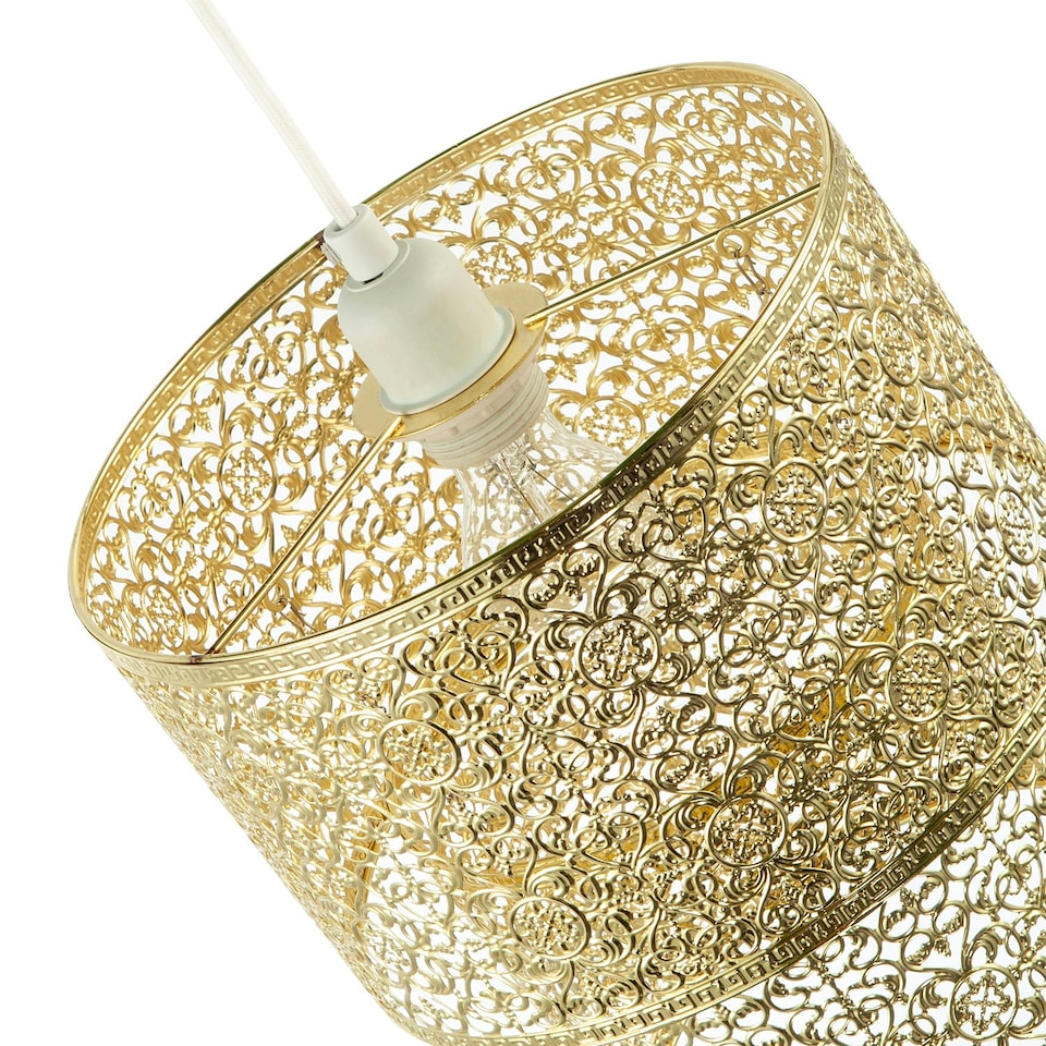 image 1 of Moroccan Double Drum Tier East Fit Pendant Shade in Polished Gold Gold