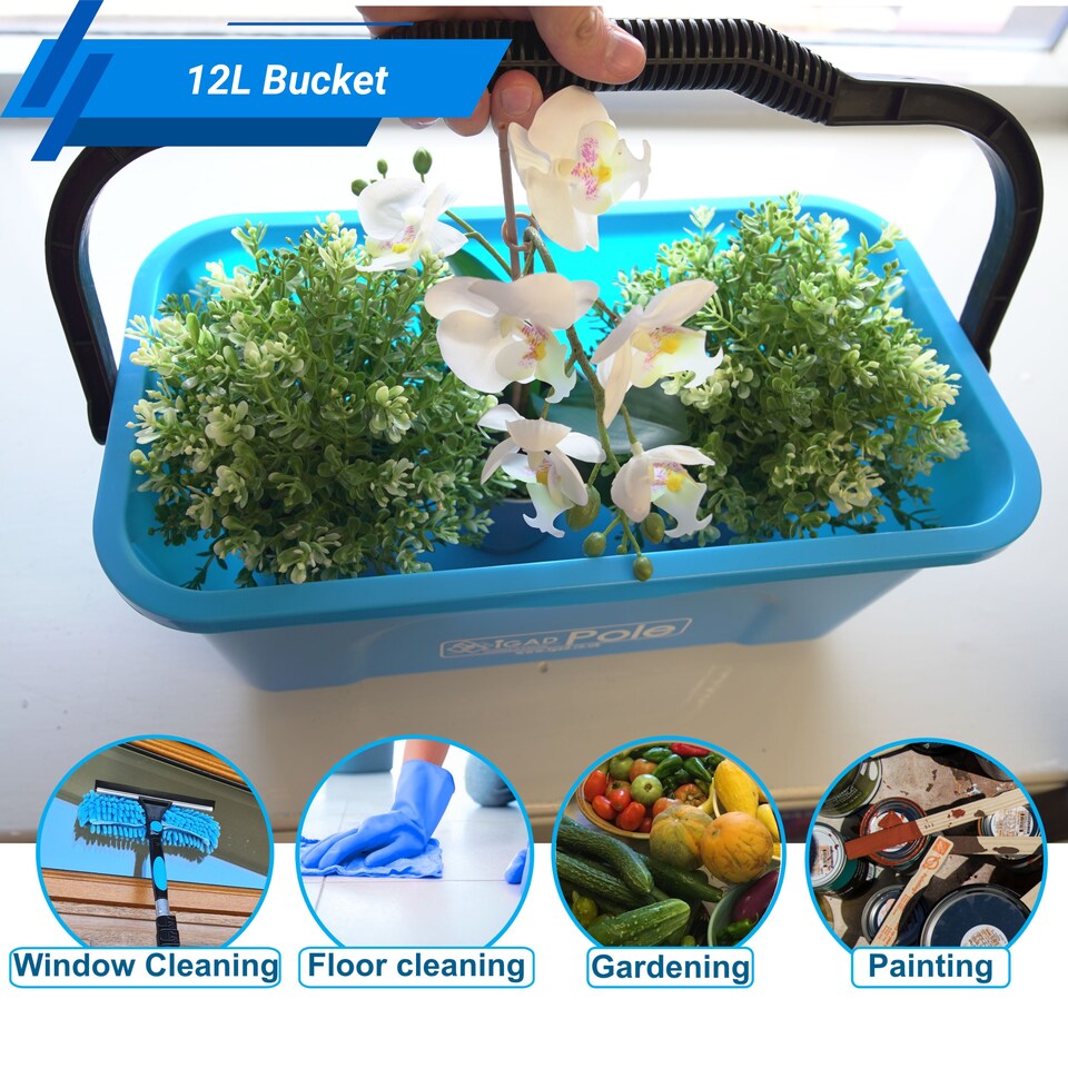 image 1 of IGADPole 12L Window Cleaning Bucket Kit with 14" Squeegee & 10x Free Microfibre Cloths + 1 Special Glass Cloth
