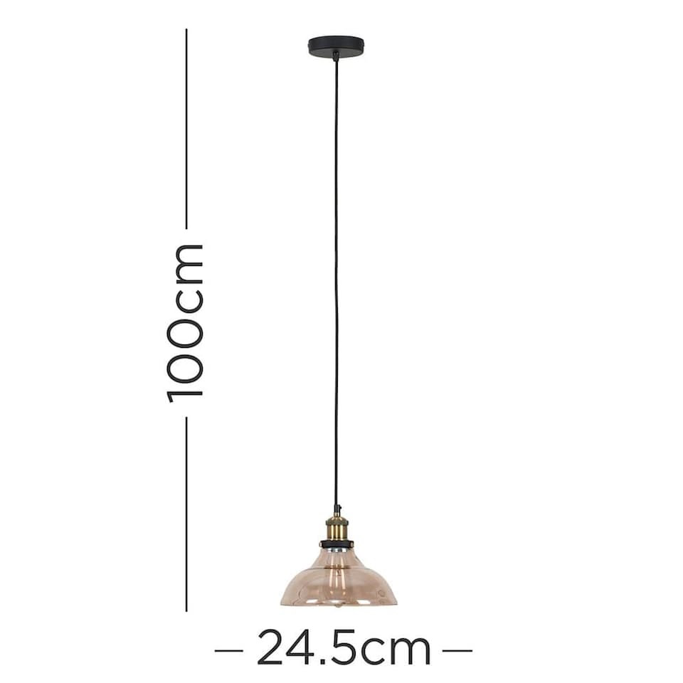 image 1 of ValueLights Industrial Black And Gold Amber Glass Pendant Ceiling Light | Orange