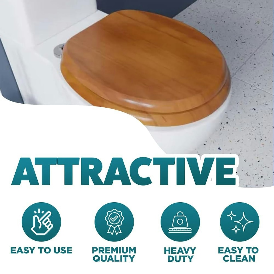 image 1 of Marco Paul Oak Wooden Toilet Seat 18" Brown