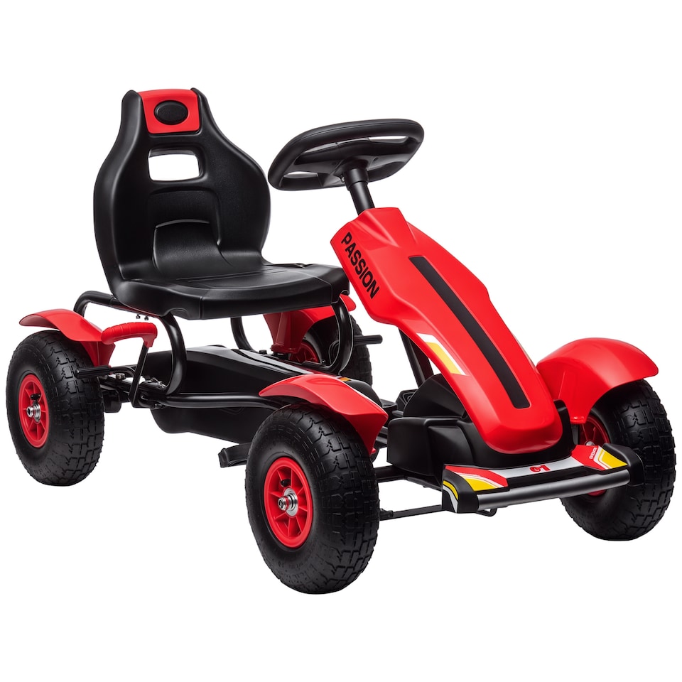 image 1 of HOMCOM Children Pedal Go Kart, Kids Ride On Racer with Adjustable Seat, Inflatable Rubber Tyres, Handbrake, for Ages 5-12 Years - Red