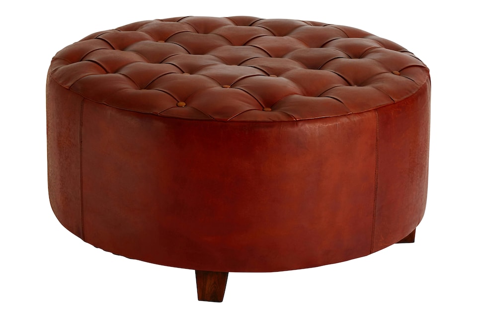 image 1 of Elegant Design Round Buttoned Stool, Leather Upholstered Modern Bar Stool, Button Tufted Luxury Bar Stool | Red