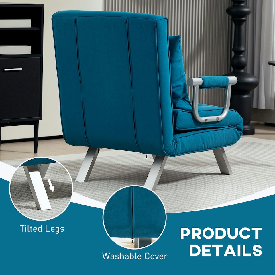 image 1 of HOMCOM Folding 5 Position Convertible Sleeper Chair Bed Dark Blue | Multi | Chair