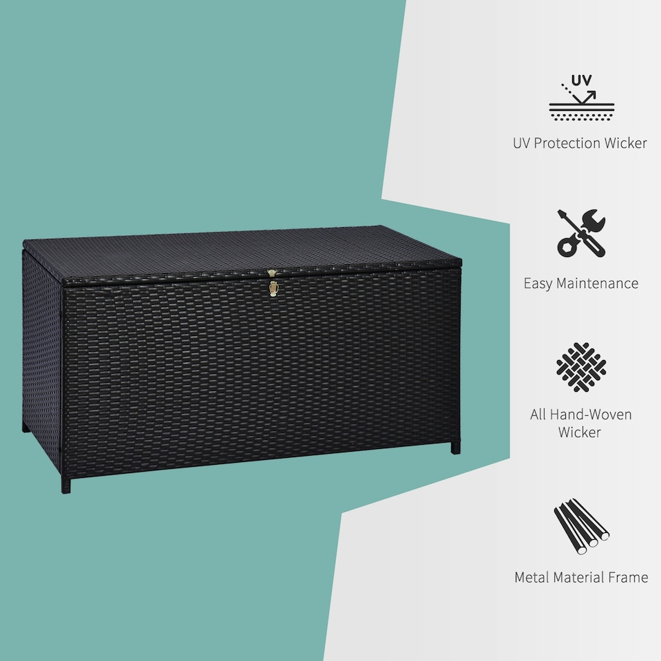 image 1 of Outsunny Large Rattan Storage Box Garden Chest Wicker Outdoor Cabinet Deck Shed