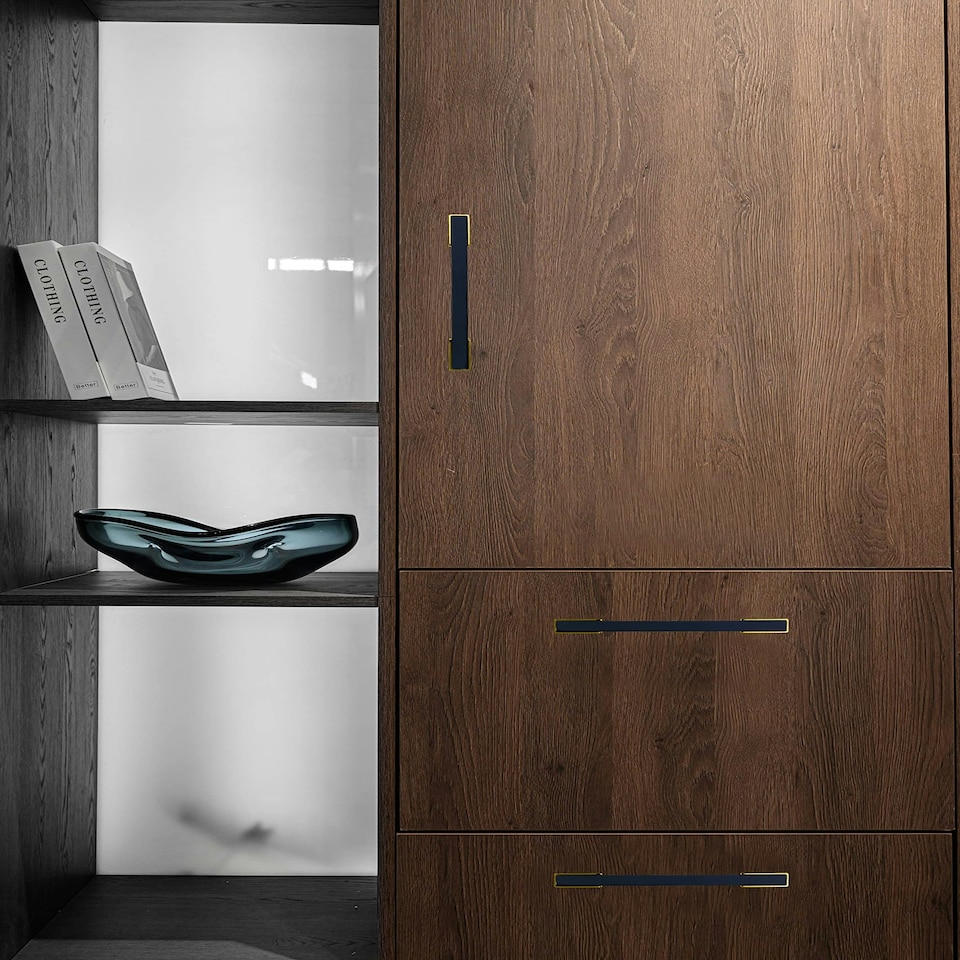 image 1 of Golden Grace Gamma Unique Design Premium Cabinet Cupboard Pull Handles in Black & Gold Finish - 224mm Black
