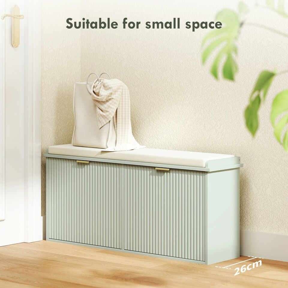 image 1 of HOMCOM Shoe Storage Bench with Cushion and Flip-Drawer Green