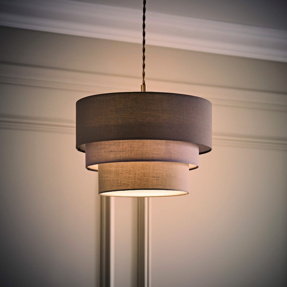 image 1 of ValueLights Aztec 3 Tier Charcoal Fabric Ceiling Light Shade | Grey