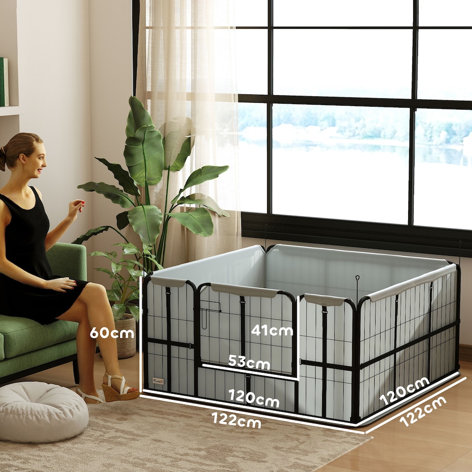 image 1 of PawHut Whelping Box for Dogs and Puppies, 4 Panel Whelping Pen with Washable Whelping Pad, Wind-Resistant Cloth, Lockable Door, Dog Playpen for Small and Medium Breeds, 122 x 122 x 60cm