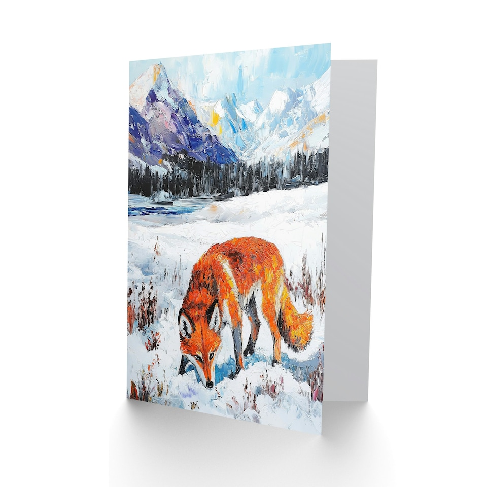 image 1 of Red Fox in Snowy Mountain Winter Landscape Birthday Greeting Card